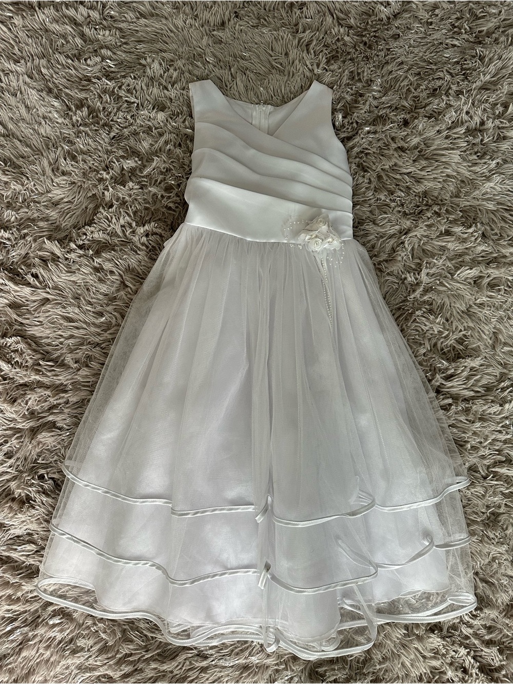 Elegant White Girls' Tulle Party Dress